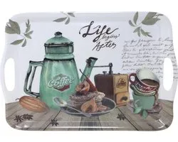 Concorde Dienblad/serveer tray Coffee Life - Melamine - wit/groen - 42 x 29 cm - rechthoekig