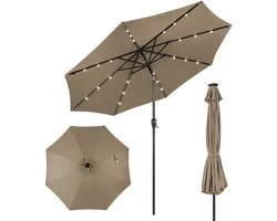 COSTWAY Ø300 cm led-parasol, tuinparasol, marktscherm met solarverlichting, terrasparasol achthoek, zwengelparasol, strandscherm, zweefparasol, hangscherm, kleurkeuze