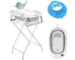 PIPIPOXER-Baignoire pliable pour bébé - Baignoire pour bébé avec support - Baignoire pour tout-petits - Baignoire pliable pour enfants - Coussin de bain inclus - Gris