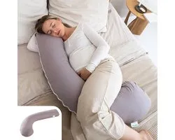 Oreiller de grossesse Litollo® (forme J) | Oreiller de couchage latéral | Coussin nutritionnel | Oreiller de corps | Oreiller de corps | 145 cm | Housse détachable |Sac de rangement de luxe | Gris