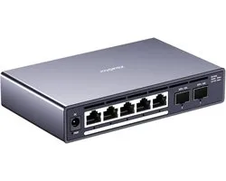 Unmanaged 7-Poorts 2.5GbE PoE+ Switch met 2x10G SFP+ Uplinks en 100W Budget
