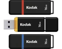 Kodak II Classic K102 Serie Flash Drive - 16 GB - USB Stick - USB 2.0 - Beschermdop - Geel/ Blauw/ Rood - 3-Pack