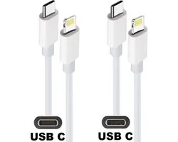Lot de 2 câbles OneOne USB C vers Lightning. Câble de charge blanc de 1,5 m. Câble de chargement compatible avec Apple iPad Mini, iPad Mini 2, iPad Mini 3, iPad Mini 4, iPad Mini 5, iPad Air, iPad Air 2, iPad Air 3