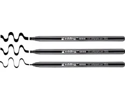 edding 1255 feutre calligraphie - noir - 3 stylos - pointe calligraphique 2 - 5 mm - feutre pour papier, bois, terre cuite, toile - pour débutants, lettrage, bullet journals, cartes de vœux, agendas