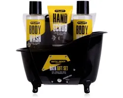 Bath & Body Toolkit – Cadeauset voor Mannen – 2× Body Wash 100 ml + Hand Scrub 50 ml + Mesh Spons – Stoere Bad Gift Set