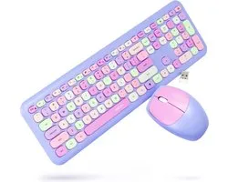 Silvergear - Set clavier et souris rétro sans fil - Violet - Sans fil - Touches pastel rondes - Violet