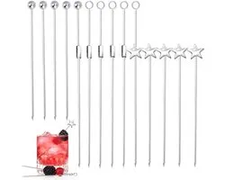 SnelShoppen - 20pcs Cocktail Sticks Set - RVS Fruit Sticks, Herbruikbare Drink Picks, Aperitief Prikkers voor Martini Glazen, Perfect voor Feesten en