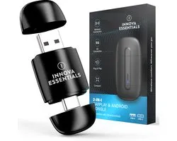 Innova® Mini 2-in-1- CarPlay Dongle & Android Auto Dongle - Geschit voor Auto's met Apple Carplay en Android Auto Draadloos CarPlay & Android Auto - USB-A & USB-C