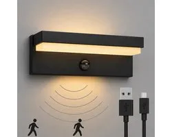 Luminize buitenlamp met bewegingssensor - solar buitenlamp oplaadbaar - draadloos op zonne-energie en USB - dag en nachtsensor - zwart