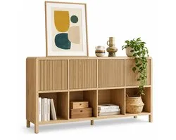 CINK & Co Dressoir 145 cm - 8 vakken en 4 deuren - Drukopeningssysteem - Middellichte eikenlook - 145 x 30 x 77 cm