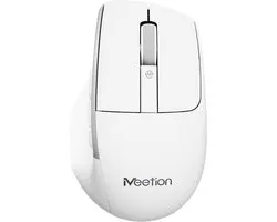 Meetion BTM012 - Draadloze Muis - 2.4 GHz + Bluetooth Dual-Mode - Ergonomisch Ontwerp - 4 DPI-Instellingen 800-2400 - RGB Verlichting - Oplaadbare Batterij - USB-C - Universele Compatibiliteit - Wit