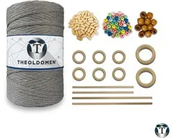 Macramé Pakket | 200 METER | Incl. Handleiding | Lichtgrijs | Starter Set | Ringen | Kralen | Stokken | Macramé Touw | 3mm | 100% Katoen | Macramé | Decoratie | DIY | Doe Het Zelf | Wandkleed | Dromenvanger | Plantenhanger | Tassen | TheOldOmen |