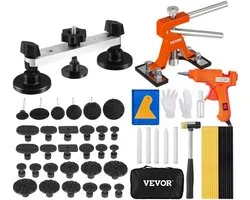 Kit de Puller VEVOR 56 pièces, 20 languettes et 6 languettes de Bridge , outil de débosselage en aluminium pour réfrigérateur de voiture, peut réparer rapidement les bosses de voiture, les Portes , les dommages causés par la grêle et autres bosses