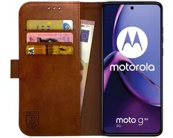 Rosso Element Book Case Étui portefeuille adapté pour Motorola Moto G84 | Porte-monnaie | 3 passes | Fermeture magnétique | Fonction de support | Marron