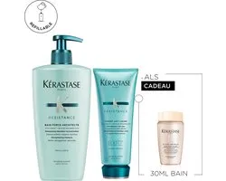 Kérastase Résistance Duo + Cadeau - Navulbare Shampoo 500ml & Conditioner 200ml + Bain 30 ml Cadeau - Voor Beschadigd Haar