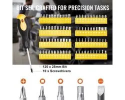 221-Delig Gereedschapsset - Professionele Mechanic Tool Kit Met Bits, Ratels, Steeksleutels & Tangen - SAE en Metrische Maten - Inclusief Opbergkoffer - Zwart/Geel