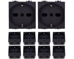 Schuko stopcontact 2P+T 16A zwart, compatibel met Bticino en Vimar - set van 10