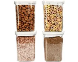Belle Vous 4 Pack of Airtight Food Storage Containers - 1300ml/44oz Kitchen Pantry Organisation Canister Set - BPA-Free Plastic Containers with Lids for Dry Food, Cereal, Flour, Sugar and More