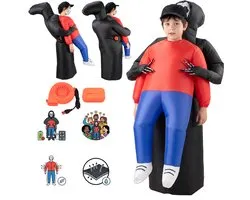 Costume d'Halloween gonflable de diable pour enfants - Design Faucheuse squelette 3D avec ventilateur intégré - Tenue de Grim Reaper effrayante pour cosplay et théâtre - Noir 120-140cm