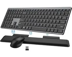 Wireless Keyboard and Mouse Combo, Full Size Silent, Ultra-Thin Keyboard with Magnetic Wrist Rest, Optical Mouse, 2.4G Lag-Free Wireless Mice Keyboard Set for Computer, Mac, Laptop, PC