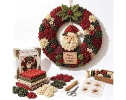 Kit couronne de Noël DIY - Set Patchwork DIY - Kit couronne perforée en tissu 3D - Couronne de Noël - Relaxant - Kit de loisirs créatifs DIY - pour Adultes, Débutants et Amateurs de loisirs créatifs - Style A : Père Noël