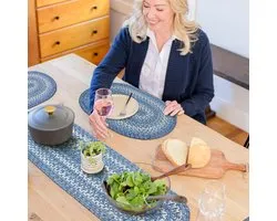 Homespice Denim Premium Jute Braided Table Runner 11" x 36" Oval Reversible, Natural Jute Yarn Rustic, Rural, Primitive, Farm Style - 30 Days Risk Free Purchas