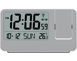 Technoline WT 534 - Wekker - Projectiewekker (180°) - Digitaal - Rechthoek - Radiogestuurde tijdsaanduiding - 12/24h - Datumaanduiding - Binnentemperatuur - 12/24 - 2 alarmen - Snooze - Kunststof - Cijfers - Zilverkleurig
