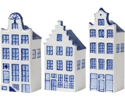 Huisjes decoratie - set van 3 - hoogte 14 cm - Delfts blauw - grachtenhuizen - Hollandse cadeautjes - Holland souvenir- relatiegeschenk - typisch Nederlands
