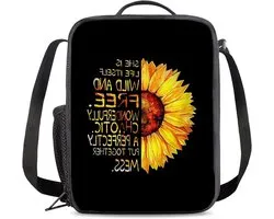 Meisjes Lunch Box - Voedsel Opslag Tas - School Picknick - Geïsoleerde Voering - 25x19x8 cm - Zonnebloem Citaten