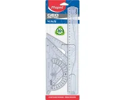 Kit géométrique avec 2 triangles 21 cm, règle 30 cm et 1 rapporteur