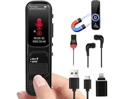 Enregistreur vocal numérique - Voice Recorder - 64 GB de stockage - Suppression du bruit - Rechargeable par USB - pour réunions et interviews - Zwart