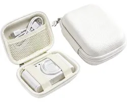 Cameratas voor Sony/Canon/Panasonic/Ricoh/Casio compatibele harde schaal multifunctionele fotocameratas mini retro opbergdoos met ritssluiting en mesh vak, wit, 14,5 x 9,8 x 6,34 cm
