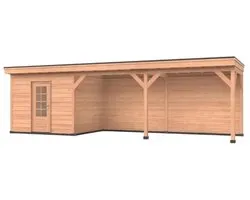 Douglas overkapping, 900 x 250, Met achterwand en schuur, Westwood Comfort Basic