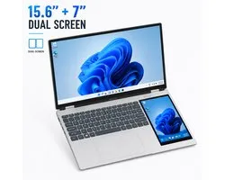 Ordinateur portable professionnel à double écran 15,6" + 7", 16 Go de RAM et 1 To de SSD, pliable à 180°, clavier arc-en-ciel RGB avec touches rondes, empreinte digitale, webcam amovible 2MP, écran tactile IPS