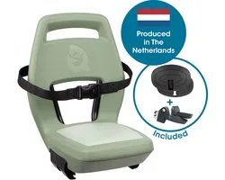 Qibbel Junior 6+ Fietsstoeltje Achter Bagagedrager bevestiging - QuickConnect - Fietszitje – Sage Green - inclusief voetbeschermingsplaten en voetsteunen