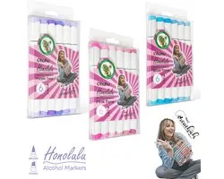 COMBI-DEAL: CreaChick X Ohuhu - Honolulu Brush & Chisel - Alcohol markers - Purple, Blue en Pink Tone (3 sets - 18 kleuren)