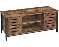 Table TV Vasagle , lowboard avec 2 meubles et 2 étagères, salon, portes à lattes, design industriel, vintage, marron foncé ltv43bx