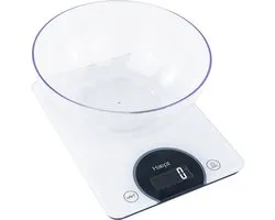 Haepi - Balance de cuisine électronique en verre trempé de haute capacité et précision 15 kg/1g, fonction tare, grand plateau idéal pour la pâtisserie, bol inclus, piles incluses, garantie 15 ans