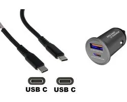 45W auto snellader met 2 poorten + 1,2m sterke USB C naar C kabel. Universele PD PPS lader. Autolader adapter past op Universeel Microsoft, LG, Lenovo, HTC, Honor, Samsung Galaxy, Motorola Moto, Google Pixel, Kobo (Rakuten)
