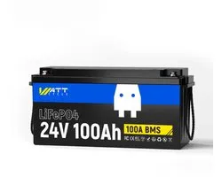 WattCycle 24V 100Ah LiFePO4-batterij, draagbare noodstroomvoorziening, ingebouwde 100A BMS, 2560Wh, waterdicht, perfect voor zonne-energiesystemen, noodstroom, off-grid en RV