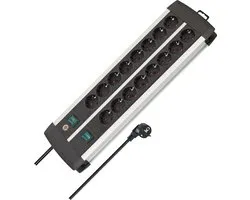 Prise Brennenstuhl Premium-Alu-Line Technics avec 16 contacts (2x8) / noir - 3 mètres