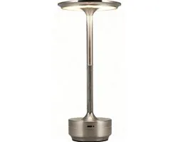 Leba Tafellamp Oplaadbaar - Draadloos - Dimbaar - Touch - 4000mAh Accu - LED Tafellamp - Industrieel Zilver - 28CM