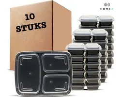 Home X - Meal prep bakjes - 10 Stuks - 3 compartimenten - Vershouddoos - Vershoudbakjes - mealprep - Lunchbox - Plastic bakjes met deksel - 1L - Magnetron bakjes met deksel