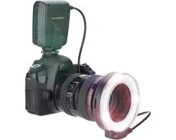 Allecto Plus - Flash Ring macro LED portable 5 500 K avec réglage de la luminosité et fonction Speedlite - Pour Caméras Nikon - 8 bagues d'adaptation incluses