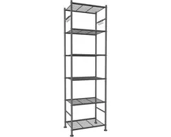 6-Tier Heavy Duty Storage Shelves - Large Capacity Organizer with Adjustable Legs and Hooks, Perfect for Garage, Bedroom, and Balcony