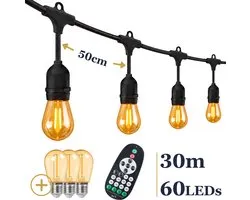Odaily Lichtsnoer Amber - 30 Meter - 60 LED Lampen - Extra Warm Wit Licht - Dimbaar