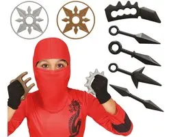 Fiestas Guirca Carnaval verkleed Ninja set - accessoire - zwart - 10-delig