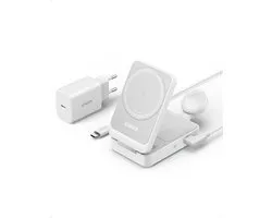 Anker MagGo Fold 3-in-1 QI2 / MagSafe Draadloos Oplaadstation Wit