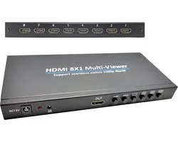 DrPhone HMV Multi HDMI Viewer - 8x1 Quad Multi-Viewer - Seamless Switch - 1080p 4K 30Hz - 6 modes d'affichage - 8 IN 1 OUT HDMI-Switch 8 ports avec télécommande