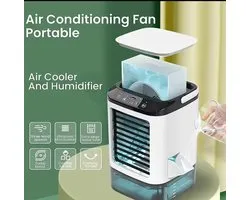 Refroidisseur d'air - Airco - 12Watt - Ventilateur de refroidissement - Ventilateur - Humidificateur avec fonction spray - Mini - Pour chambre ou bureau - Grand réservoir d'eau de 900 ml - Avec USB 5v - Machine à glaçons